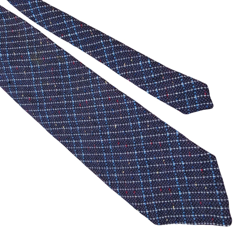 El Denver Los Wigwam Weaver Blue Wool Hand Woven Windowpane Plaid Necktie 58x3.5